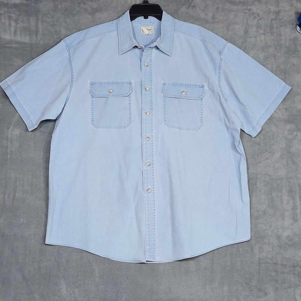 L.L. Bean Denim Button Up Shirt Size XL Regular Short Sleeve‎ Blue 100% Cotton